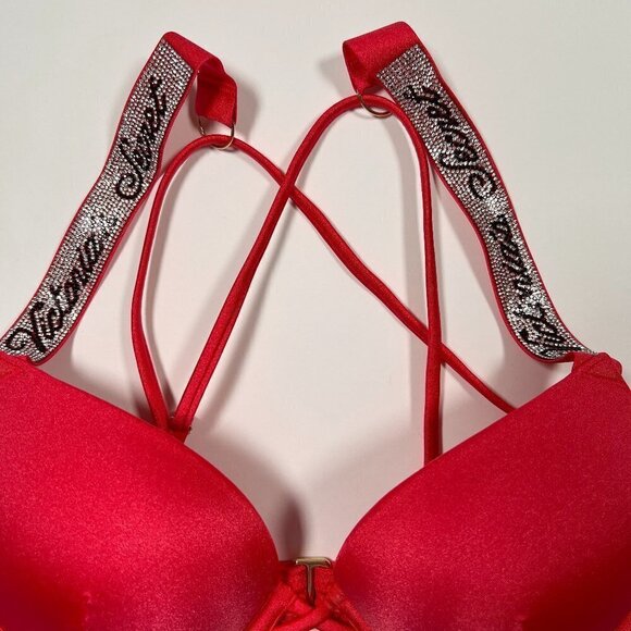 Victoria Secret 36C L Bombshell Push Up Top Bikini Set Logo Shine Strap Pink - Picture 4 of 13